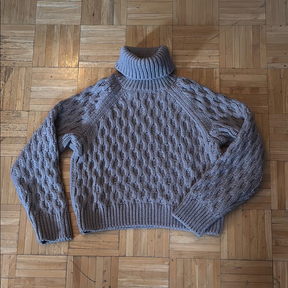 Brown Cable Knit Turtleneck Sweater